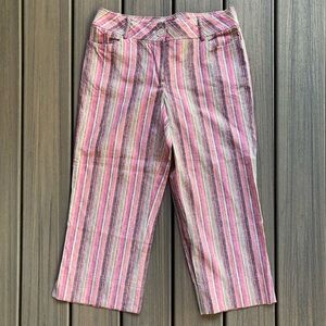 Focus Lifestyle Multicolor Striped Linen Blend Wide Leg Cropped Pants Size 10